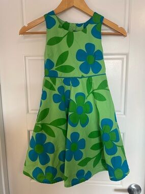 Cynthia Rowley Girls Size 8 Lime Green Dress with Blue Floral Print